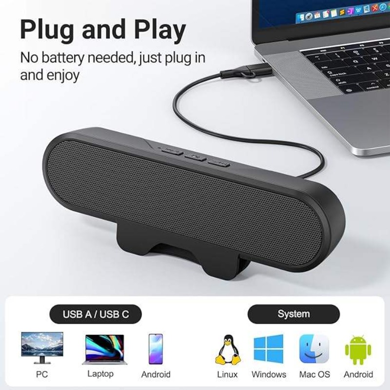 Audio Music Online - Portable Clip-on USB Soundbar 10W High-Power